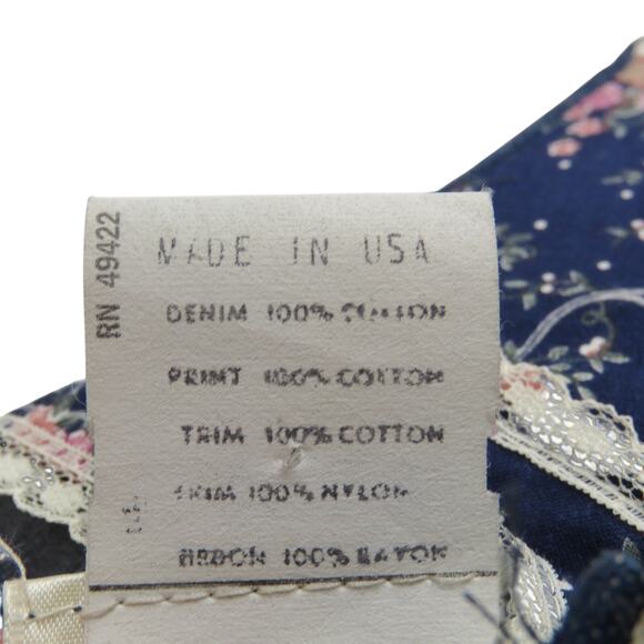 1970s Gunne Sax Vintage Blue Denim Calico Floral Trim Maxi Dress Prairie Dress 3 - Picture 8 of 12